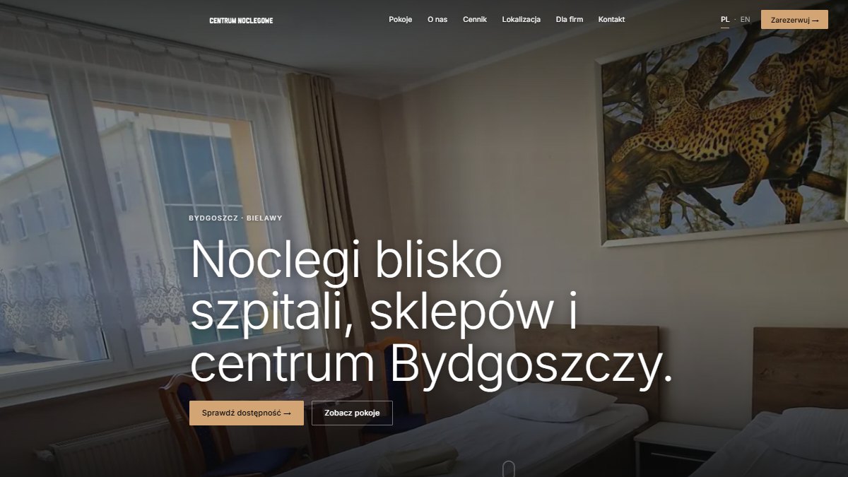 Podgląd strony centrum-noclegowe.pl — noclegi w Bydgoszczy z ofertą pokoi, cennikiem i rezerwacją.